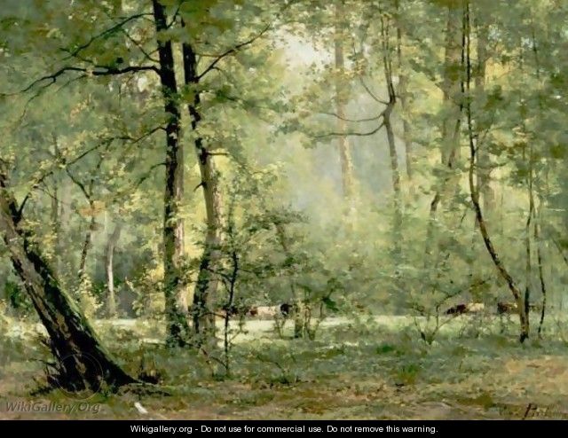 Cows In A Woodland Glade - Eugene Berthelon