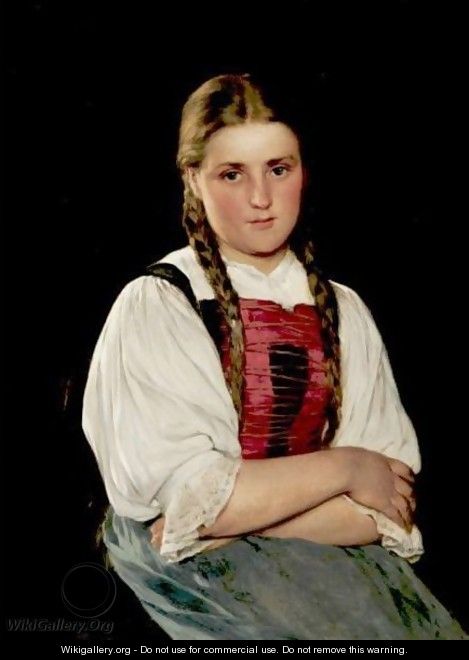 Portrait Of A Young Girl With Braids - Hugo Kauffmann