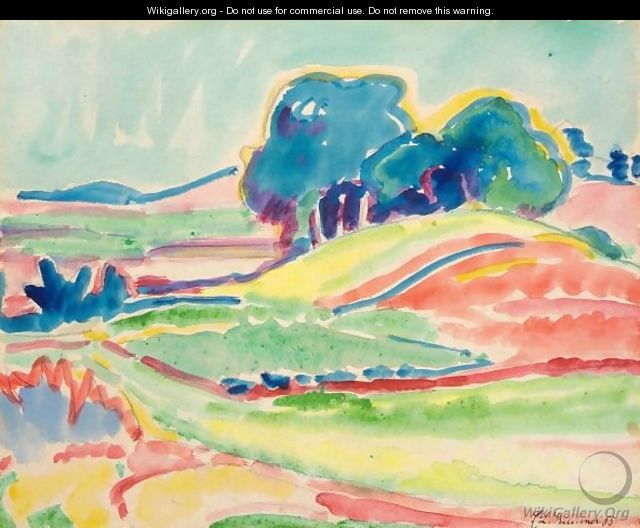 Hugellandschaft Mit Baumen Bei Dresden (Landscape With Hills And Trees Near Dresden) - Ernst Ludwig Kirchner