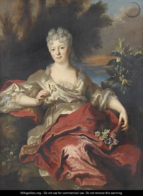 Portrait De Femme En Robe Blanche - Nicolas de Largillierre