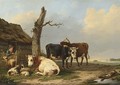 Cattle Near A Farm - Hendrik Adam Van Der Burgh
