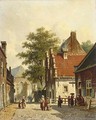Villagers In The Sunlit Streets Of A Dutch Town - Adrianus Eversen