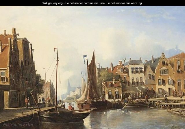 A Busy Canal In A Dutch Town - Johannes Frederik Hulk, Snr.