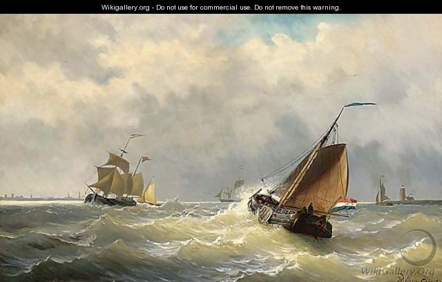 Shipping In Choppy Waters, A Town In The Distance - Willem Jun Gruyter