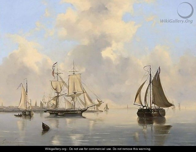 Sailing Vessels Near A Town - Govert Van Emmerik