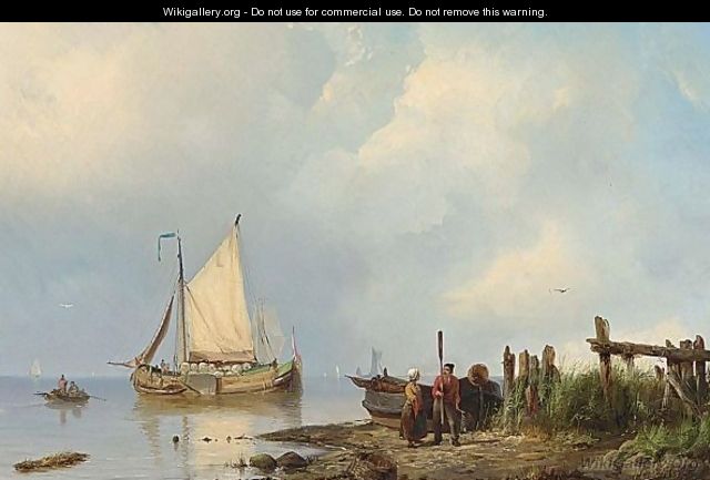 Shipping In An Estuary - Pieter Christiaan Cornelis Dommersen