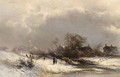Figures In A Winter Landscape - Pieter Lodewijk Francisco Kluyver