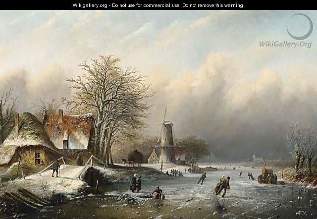 A Winter Landscape With Figures On The Ice - Jan Jacob Coenraad Spohler