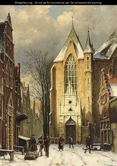 A Wintry View Of The Westerstraat With The Westerkerk, Enkhuizen - Willem Koekkoek