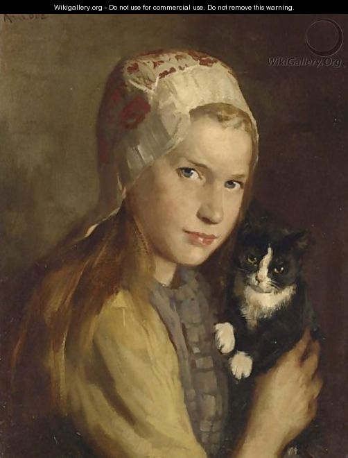 A Girl With Her Cat - Hendrik Maarten Krabbe