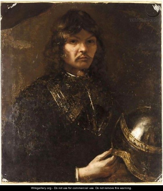 Portrait Of A Gentleman In Armour With A Helmet - (after) Harmenszoon Van Rijn Rembrandt
