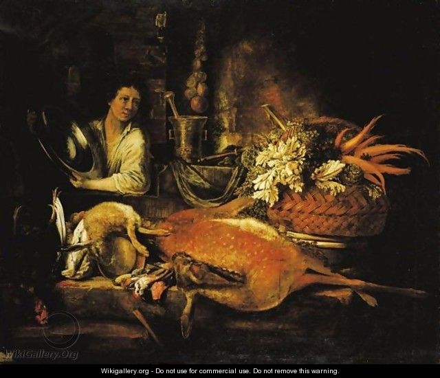 A Servant In An Interior, With A Dead Stag And Other Game In The Foreground - German School