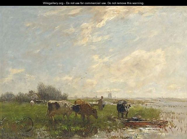 A Summer Landscape With Cattle And Windmills - Willem Maris