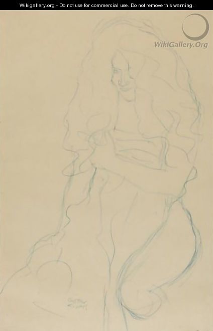 Kniender Akt, Ein Tuch Vor Den Korper Haltend (Kneeling Nude, Holding A Scarf In Front Of Her Body) - Gustav Klimt