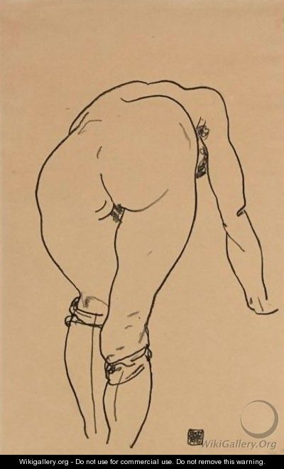 Gebueckter Akt, Rueckenansicht (Nude Bent Over, Back View) - Egon Schiele