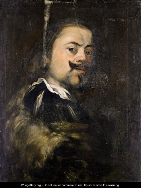Portrait Of A Gentleman, Head And Shoulders, Wearing Black, With A Fur Lined Coat - (after) Bernardo Strozzi