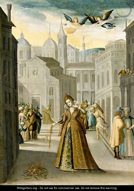 Saint Taida Casting Her Jewels Into A Bonfire Of The Vanities - Tuscan School