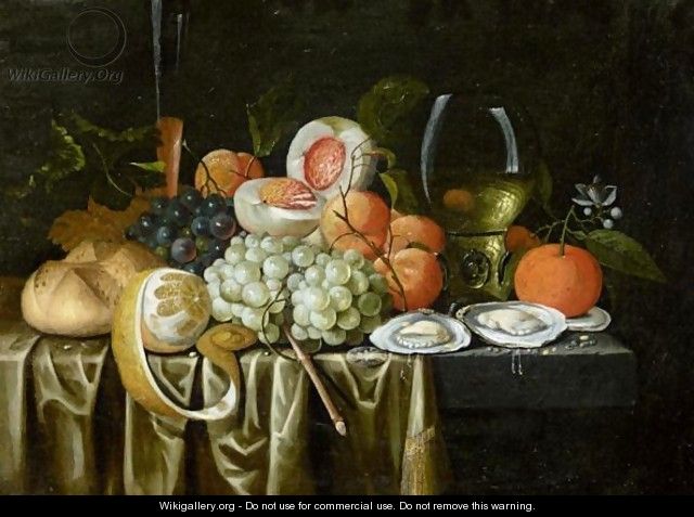Still Life With A Roemer, Oysters, Oranges, Grapes, Apricots - Jan Pauwel II the Younger Gillemans