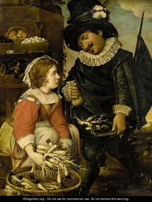 A Market Scene With A Gentleman Buying Turnips - Dutch School