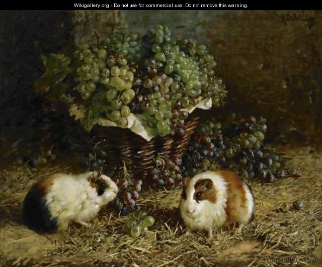 Guinea Pigs And A Basket Of Grapes - Antonio Delle Vedove