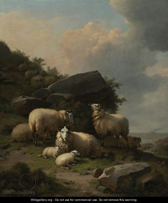 Sheep At Rest By The Sea - Eugène Verboeckhoven