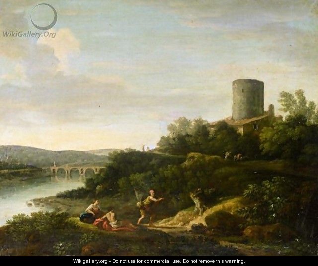 An Italianate Landscape With Figures In The Foreground - (after) Jan Frans Van Orizzonte (see Bloemen)