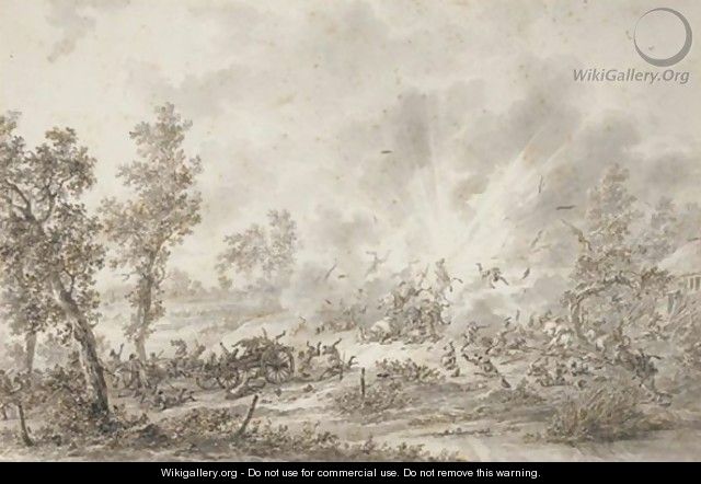 A Military Convoy Surprised By An Explosion - Dirck Langendijk