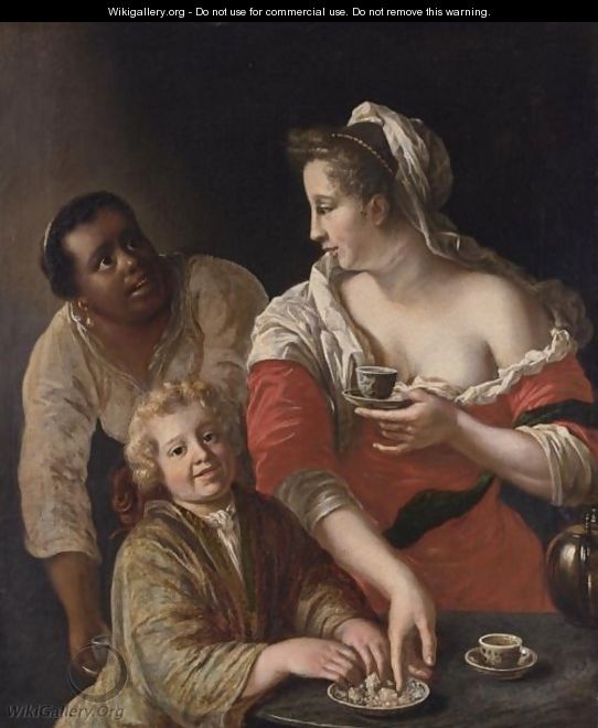 A Lady And A Child Drinking Chocolate, Together With A Black Maidservant - French School
