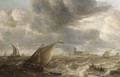 A River Landscape With Fishing Boats In A Strong Breeze Before A Town, Probably Dordrecht - Abraham Hendrickz Van Beyeren