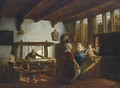 A Weaver's Workshop With A Weaver And His Maid, Together With Two Women And A Child Conversing On The Right - Johanus Petrus Van Horstok