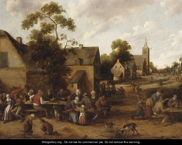 A Village Scene With Peasants Drinking And Smoking Around Tables - Joost Cornelisz. Droochsloot