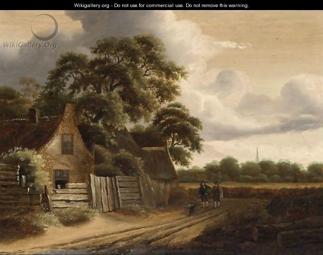 A Landscape With Figures And A Dog On A Path Near A Farm-Stead - Roelof Jansz. Van Vries