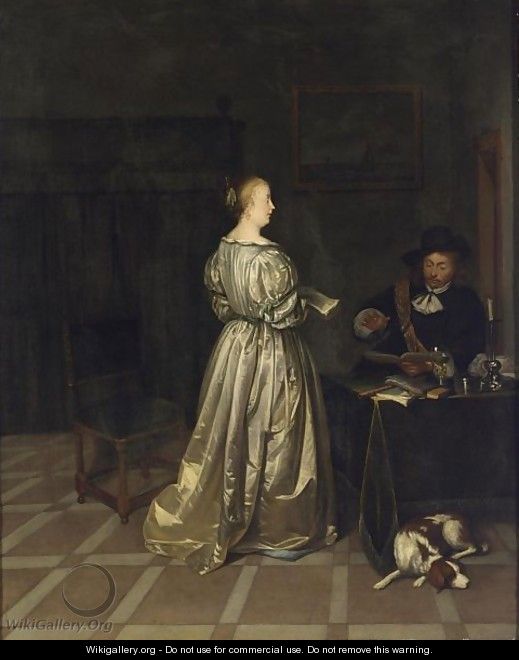 An Interior With A Lady Taking Singing Lessons From A Gentleman - (after) Gerard Ter Borch