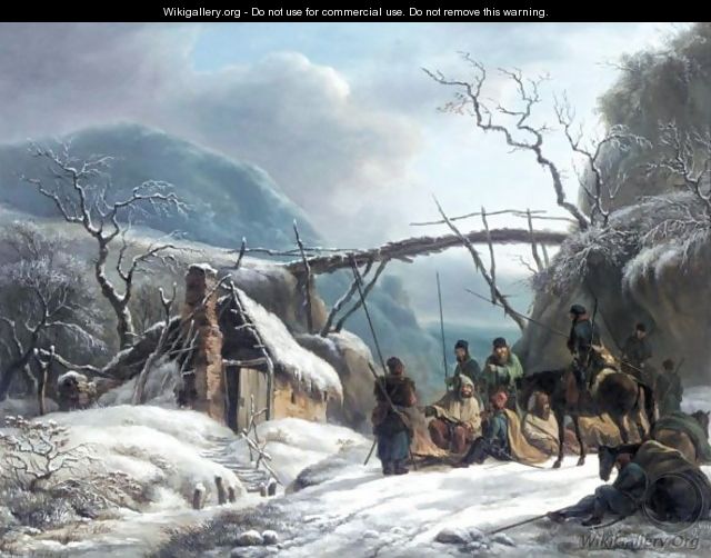 Winter Landscape With Resting Lancers - Hendrick Van Assche
