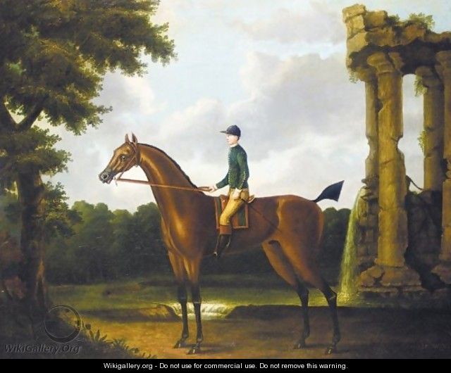 Drowsy, A Bay Racehorse With Jockey Up, In A Landscape - Daniel Quigley