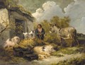 A Farm Boy With A Donkey, Pigs And A Sheep Dog - George Morland