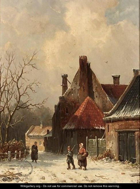 Villagers In The Snow - Adrianus Eversen