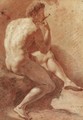 Study Of A Male Nude Playing The Flute - Adriaen Van Der Werff