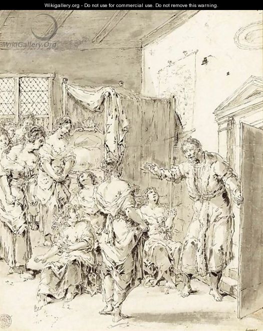 Women In A Room Disturbed By A Man Coming Through A Door - Leonaert Bramer