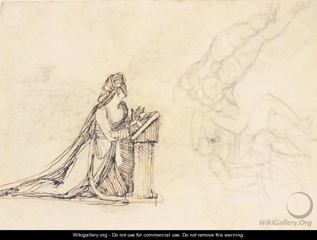 A Lady Kneeling At A Prie Dieu And Studies Of Two Nudes - Johann Henry Fuseli