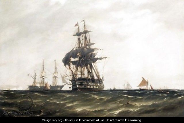 A Man-O-War Sailing Near Dover - (after) Richard Henry Nibbs