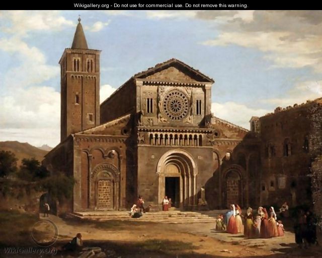 An Italian Church With Figures In The Foreground - (after) David Roberts