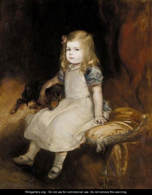 Young Girl With Her Dog - Friedrich August von Kaulbach