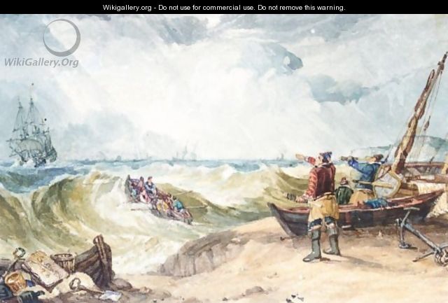 Fishermen Rowing Out To Sea - Samuel Owen