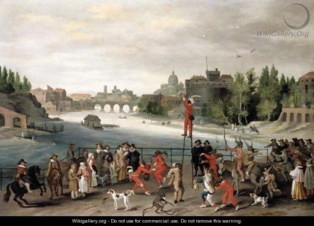 Rome A Carnival On The River Tiber, A Capriccio View Of The Castel Sant