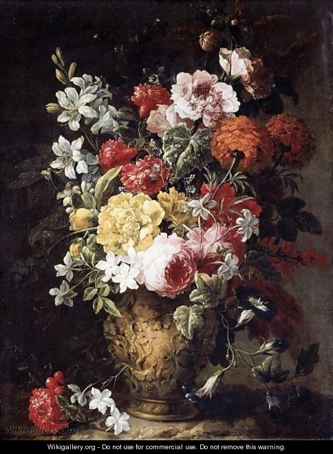 Still Life Of Flowers In A Carved Stone Vase - Gaspar-pieter The Younger Verbruggen