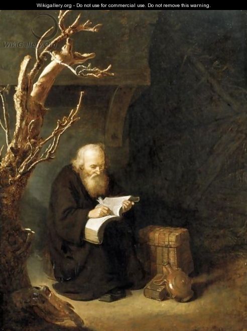 A Hermit Writing In His Book - Abraham de Pape