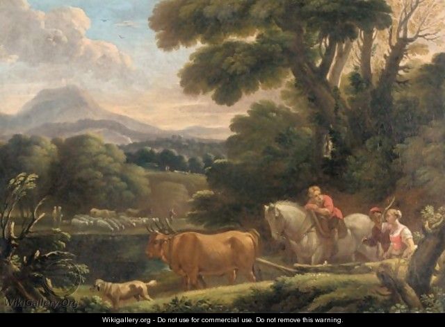 Italianate Landscape With Drovers And Their Animals Beside A River - (after) Pieter The Younger Mulier (Tampesta, Pietro)