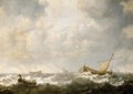 A Rowing Boat, A Small Sailing Vessel And Other Ships In Heavy Seas - Jan Porcellis