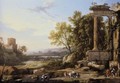 An Italianate Landscape With A Cattle Herder And Other Figures Below Roman Ruins - Pierre-Antoine Patel